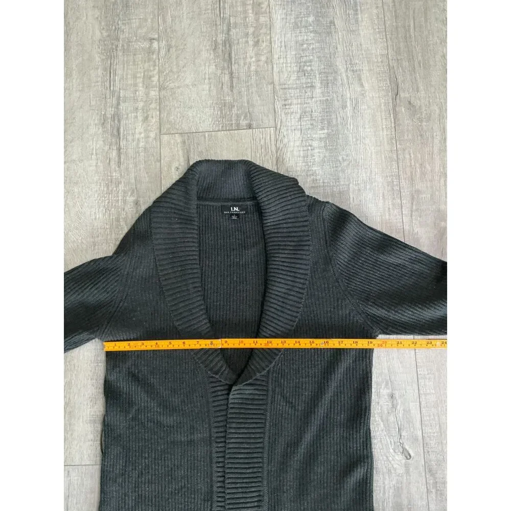 I.N. San Francisco Women’s L Charcoal Belted Sweater Duster Long Cardigan